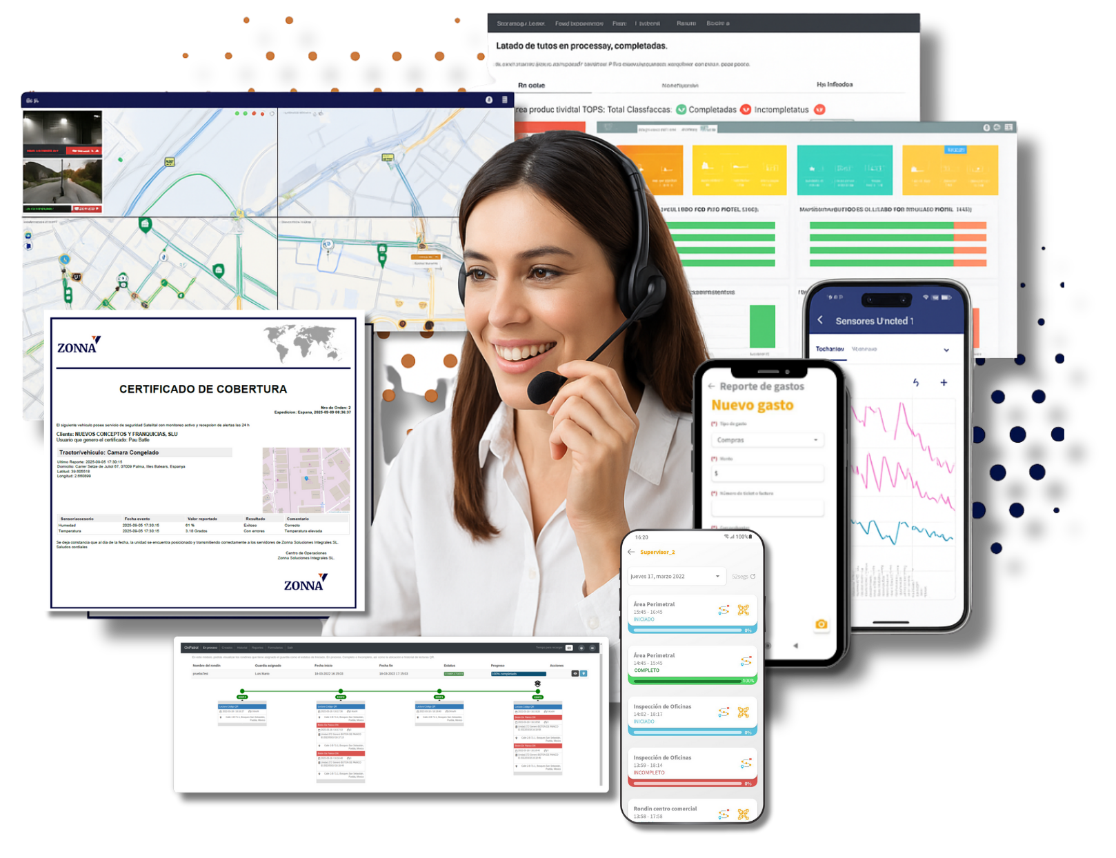 Panel de software de gestión de flotas con GPS y datos en tiempo real