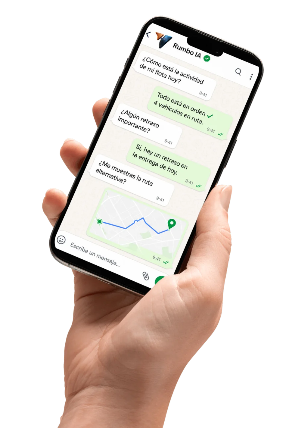 Rumbo de ZonnaGPS respondiendo por WhatsApp sobre la actividad de una flota
